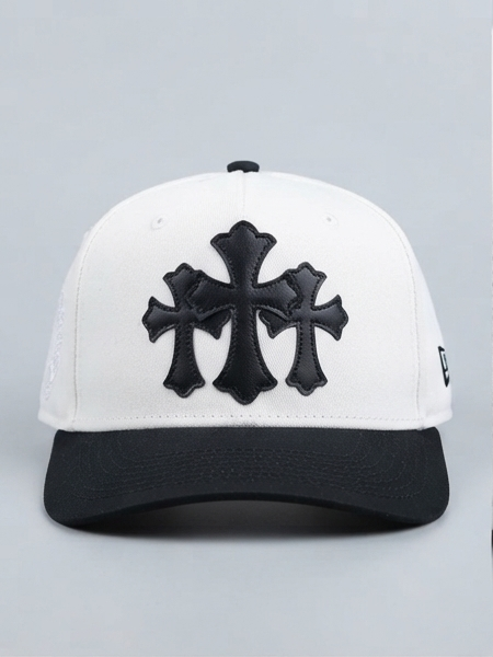 New Era x Chrome Hearts Style Triple Leather Cross Patch Fitted Cap