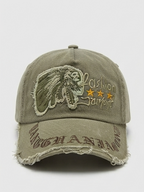 Vintage Distressed Olive Green Graphic Embroidered Baseball Cap