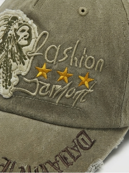 Vintage Distressed Olive Green Graphic Embroidered Baseball Cap