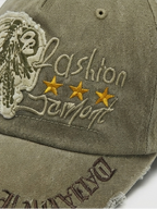 Vintage Distressed Olive Green Graphic Embroidered Baseball Cap
