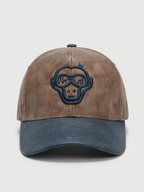 Vintage Distressed Leatherette Monkey Graphic Baseball Cap