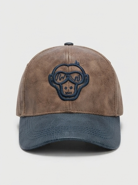 Vintage Distressed Leatherette Monkey Graphic Baseball Cap