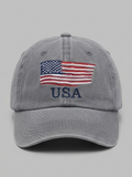 Vintage Washed Grey USA Flag Embroidered Cotton Baseball Cap