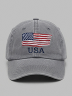 Vintage Washed Grey USA Flag Embroidered Cotton Baseball Cap