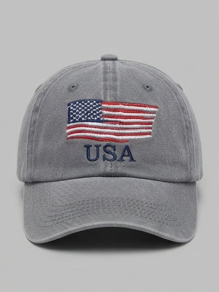 Vintage Washed Grey USA Flag Embroidered Cotton Baseball Cap