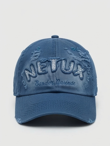 Vintage Washed Blue Distressed Embroidered Baseball Cap - NETUX