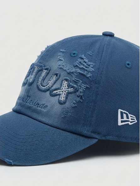 Vintage Washed Blue Distressed Embroidered Baseball Cap - NETUX
