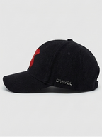 D'YAVOL X Black Corduroy Embroidered Baseball Cap - Red "X" Edition
