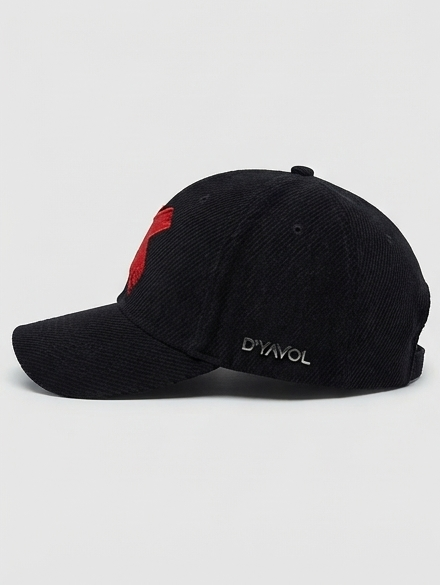 D'YAVOL X Black Corduroy Embroidered Baseball Cap - Red "X" Edition