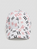 All-Over Monogram "H" Print Baseball Cap - White with Black & Dusty Pink Print