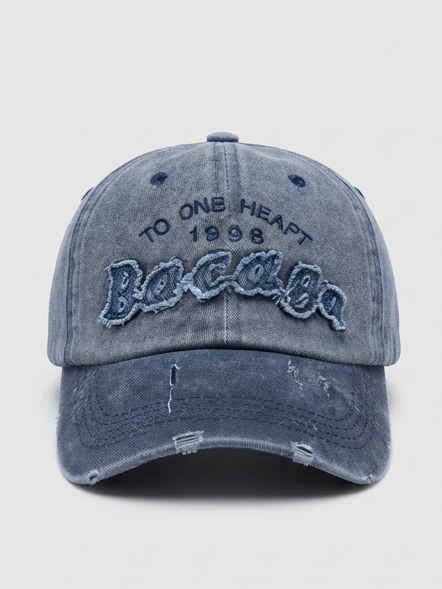Vintage Washed Denim Blue Distressed "Bacaga 1998" Embroidered Baseball Cap