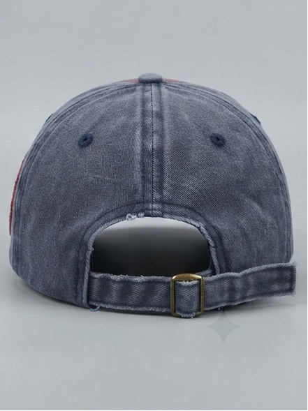 Vintage Washed Maroon and Navy Blue Distressed Graphic Baseball Cap