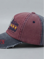 Vintage Washed Maroon and Navy Blue Distressed Graphic Baseball Cap
