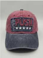 Vintage Washed Maroon and Navy Distressed "PUSH 5-Star" Patch Baseball Cap