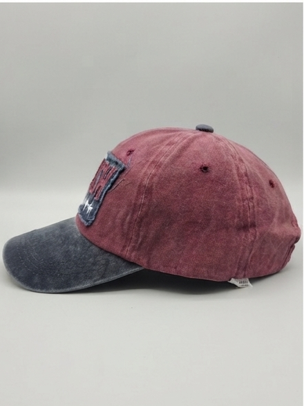 Vintage Washed Maroon and Navy Distressed "PUSH 5-Star" Patch Baseball Cap