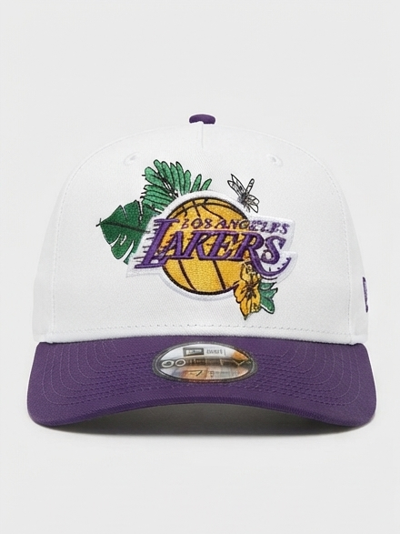 New Era NBA Los Angeles Lakers Off-White & Purple Floral Embroidered Cap
