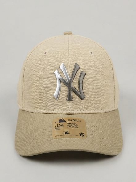 New Era New York Yankees Beige Mesh Textured Metal NY Logo Cap