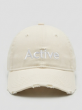 New Era Off-White Cream "Active" Distressed Embroidered Dad Cap