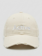 New Era Off-White Cream "Active" Distressed Embroidered Dad Cap