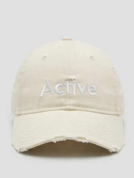 New Era Off-White Cream "Active" Distressed Embroidered Dad Cap