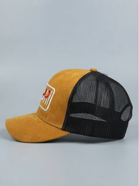 FADRT Mustard Suede & Black Mesh "DUBAI" Embroidered Trucker Cap