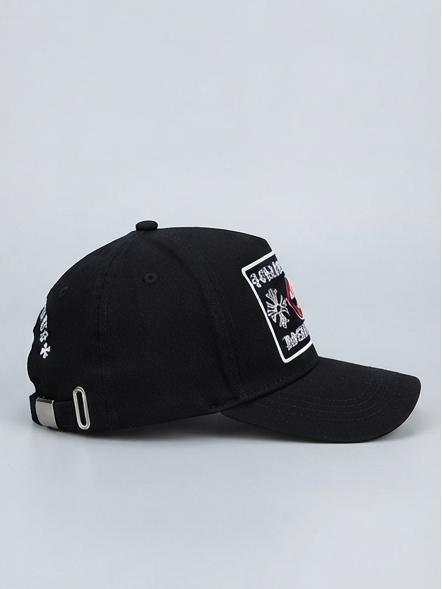 Black Chrome Hearts Hollywood Lips & Cross Patchwork Gothic Cap