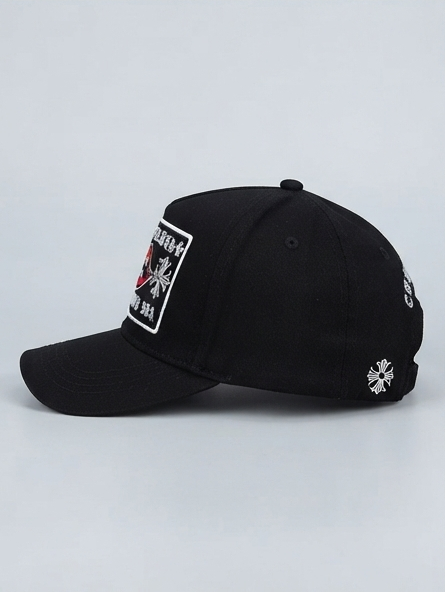 Black Chrome Hearts Hollywood Lips & Cross Patchwork Gothic Cap