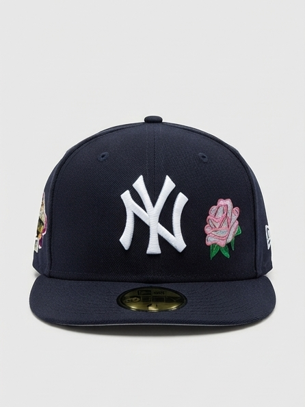 New Era New York Yankees Navy Pink Rose & World Series Side Patch Fitted Cap