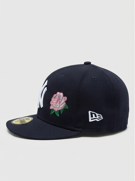 New Era New York Yankees Navy Pink Rose & World Series Side Patch Fitted Cap