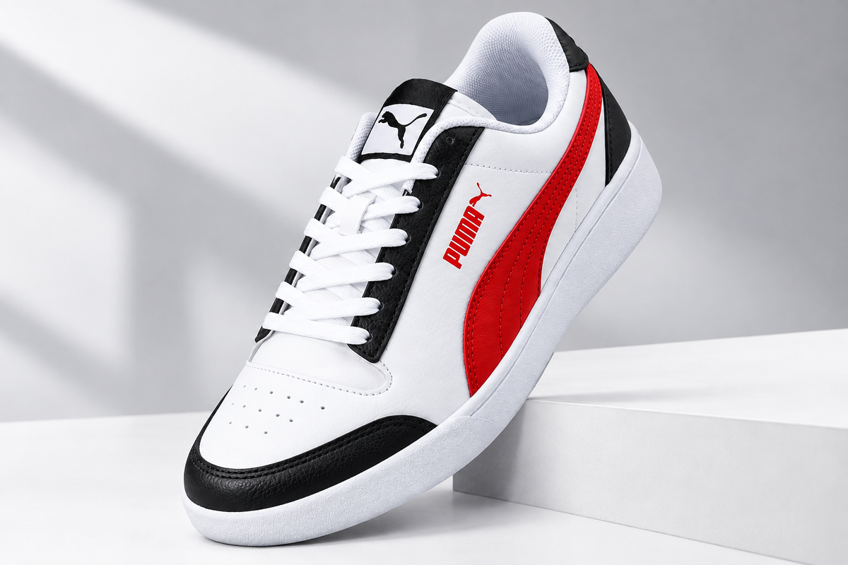 PUMA Men’s Momento Sneakers – White, Red & Black Casual Shoes