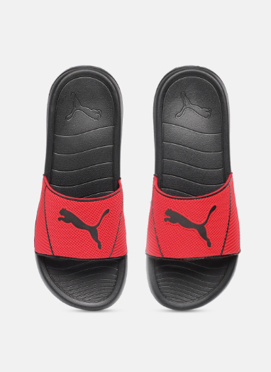 PUMA Unisex Red & Black Popcat 20 Shower Printed Sliders