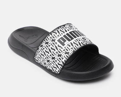 PUMA Black & White Printed Popcat 20 Sliders